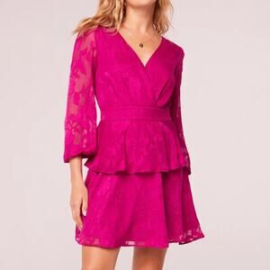 Band of the Free Size S Pink Mini Dress Kiss Me Peplum Tiered  Resort BOG Flirty